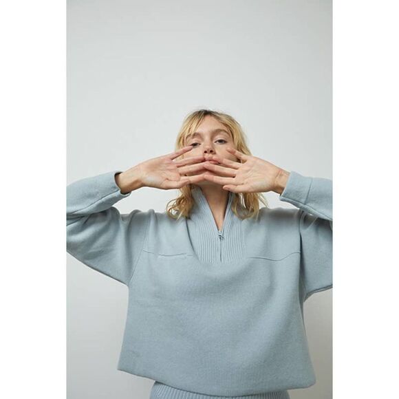 Lunya Cozy Cotton Silk Zip Pullover chilly blue M - Picture 3 of 11